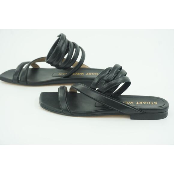 Stuart Weitzman Beatrix Black Leather Ankle Flat Wrap Sandals Size 5.5 NIB - Picture 2 of 11